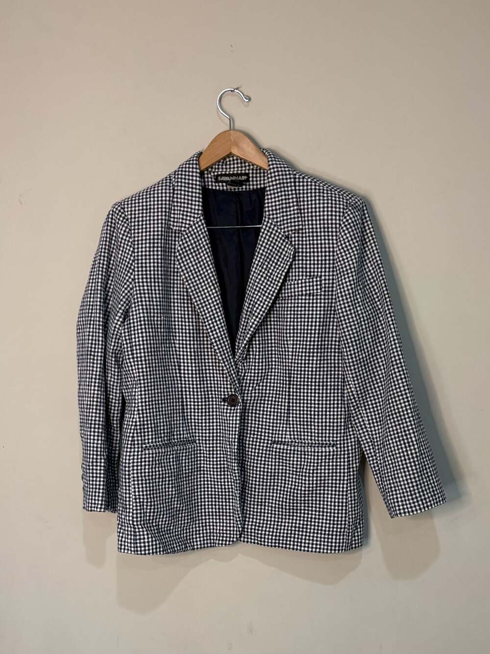Savannah Blazer Jacket Black White Checker Long Sleeves Buttons READ